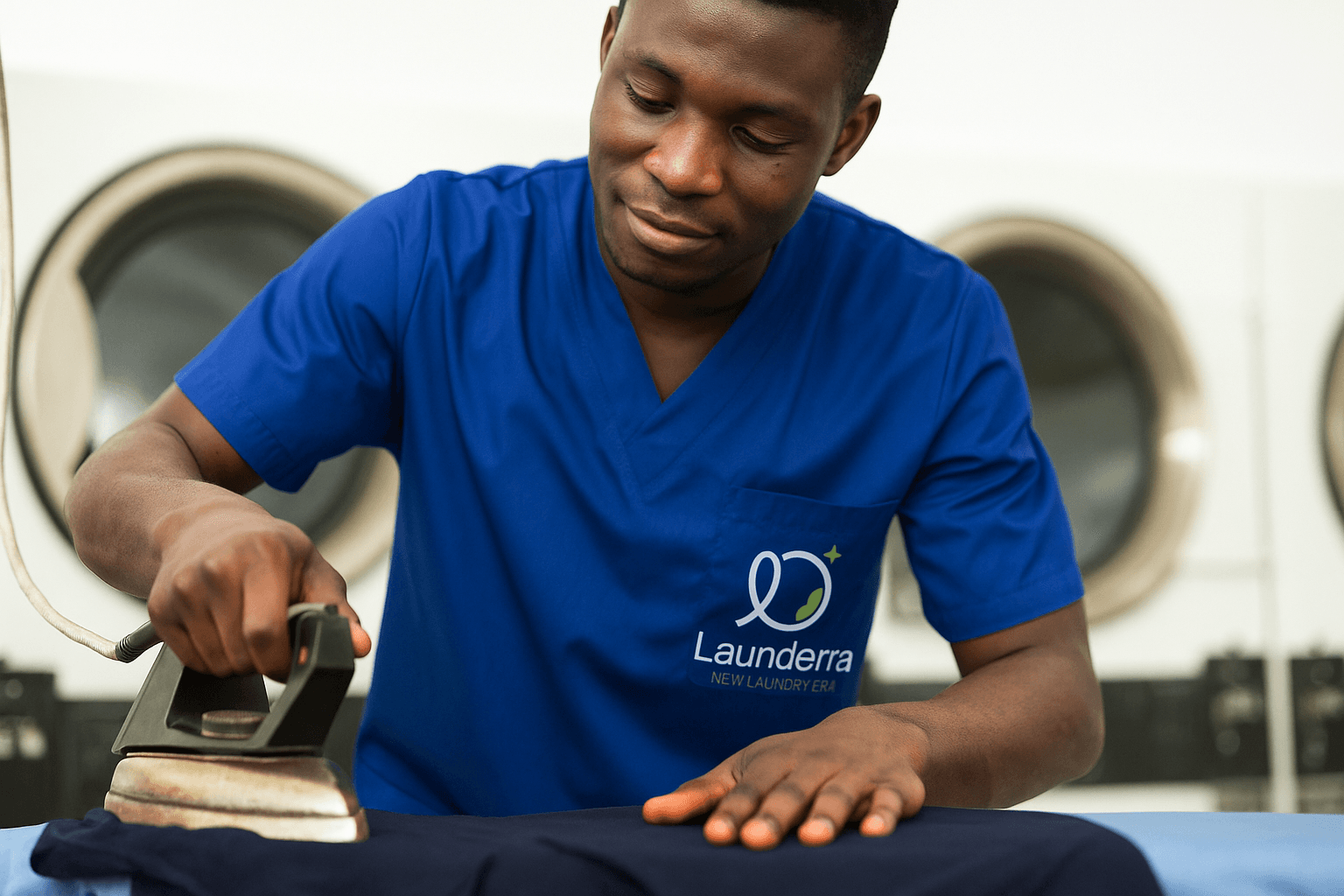 Launderra professional ironing a garment